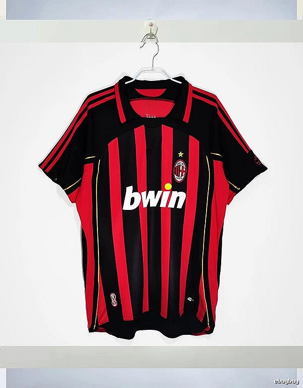 AC Milan Patterned Retro soccer jersey Red Black Striped with Polished Detail
