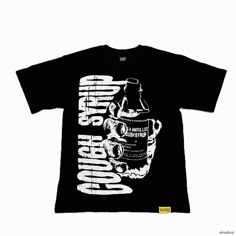 ALOCS Syrup Print Street Style Black T-Shirt