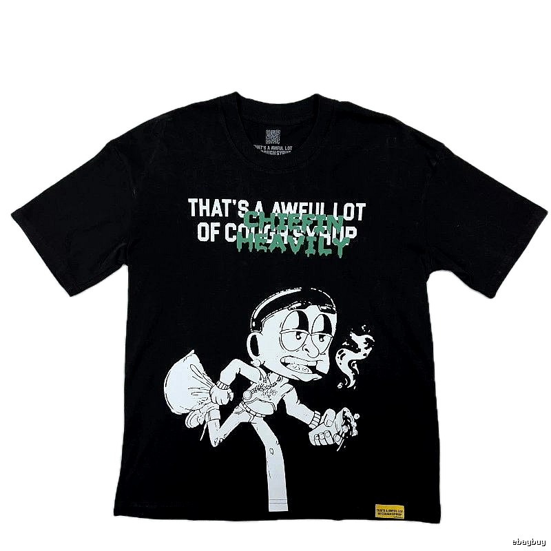American Street Style Streetwear Cartoon Print Black Short-sleeve T-shirt