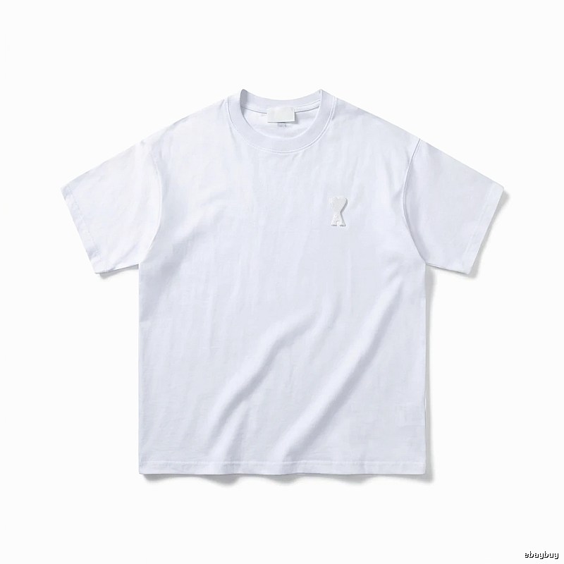 AMI Embroidered Minimalist Style White T-shirt