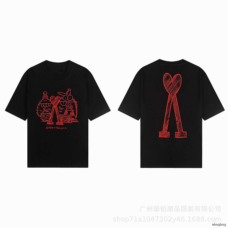 AMI red graffiti-style short-sleeve shirt