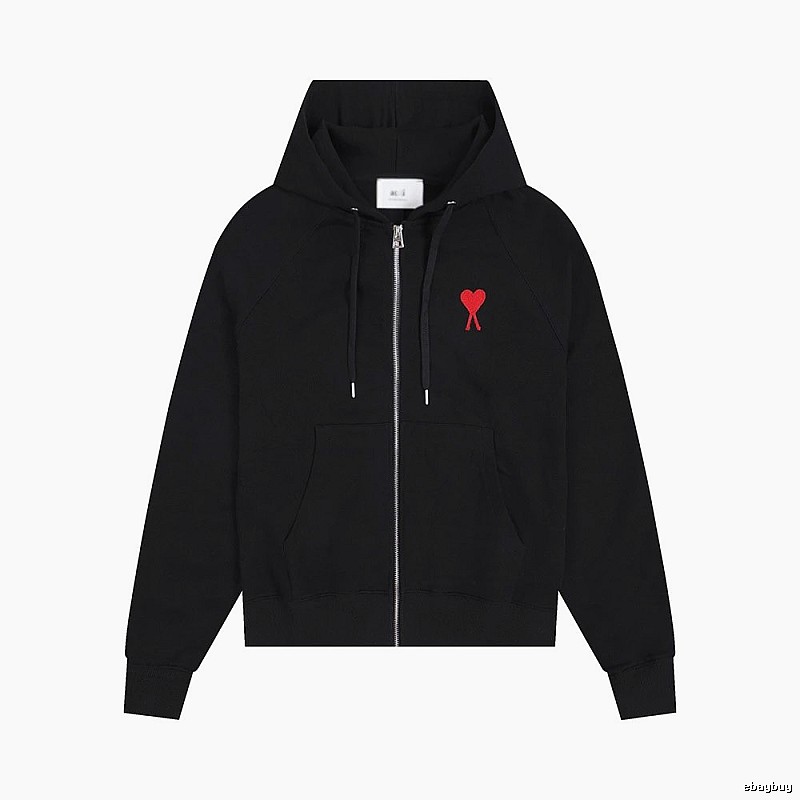AMI Red Heart Embroidery Trendy Cool Black Sweatshirt