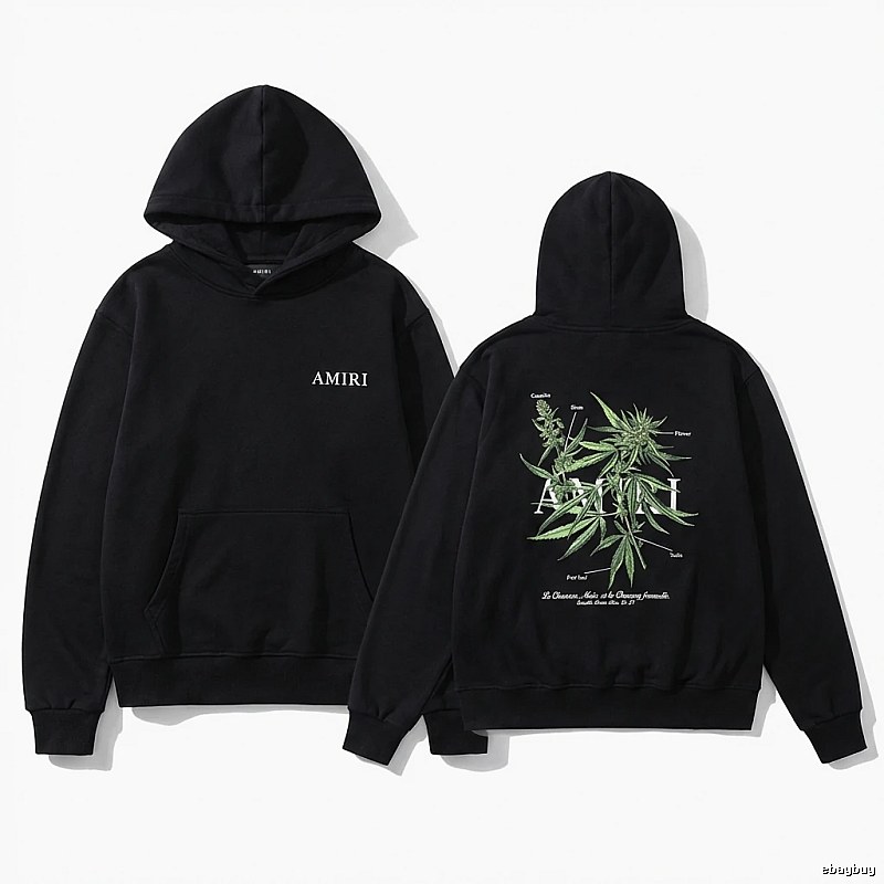 AMIRI Black Hoodie with Botanical Print Style