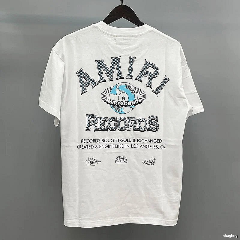 Amiri Letter Graphic White Blue Records Graphic T-Shirt Clean Colorway