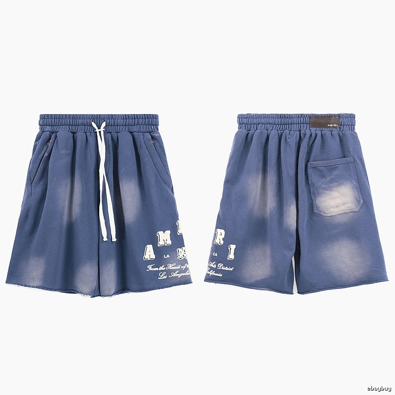 AMIRI Letter Print Street Style Washed Blue Shorts