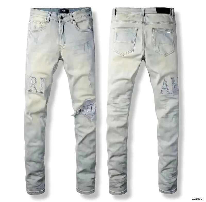 AMIRI Ripped Trendy Brand Light Gray Jeans