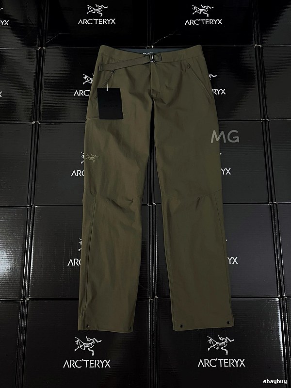 Arc'teryx Olive Technical Straight Pants with clean outdoor profile and subtle performance logo