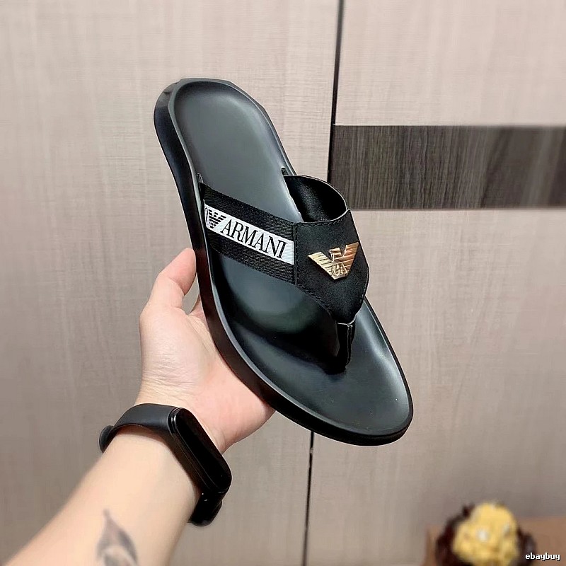 Armani Eagle Logo Light Luxury Casual Style Black Flip-Flops