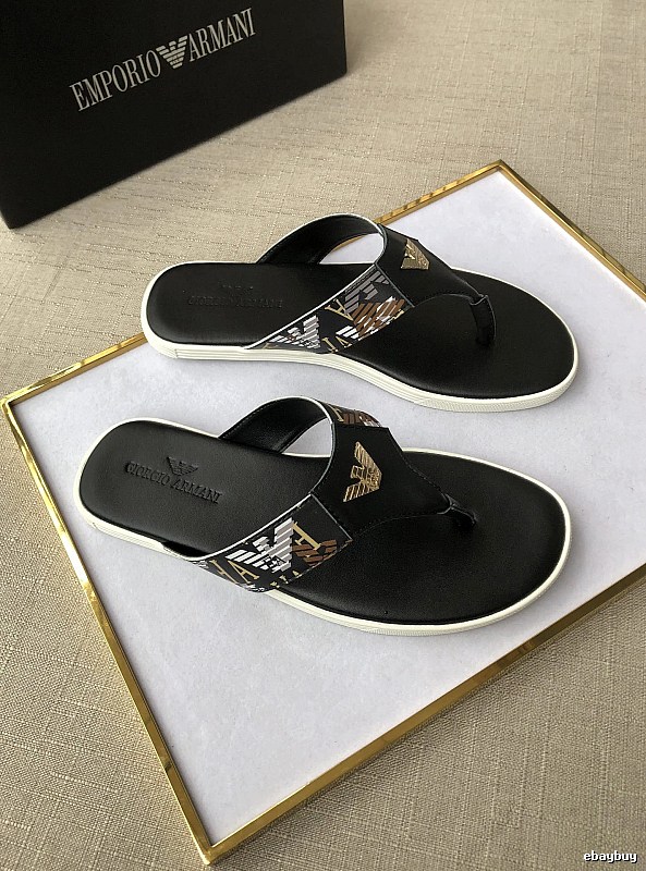 Armani Trendy Brand Printed Light Luxury Style Black Flip-Flops