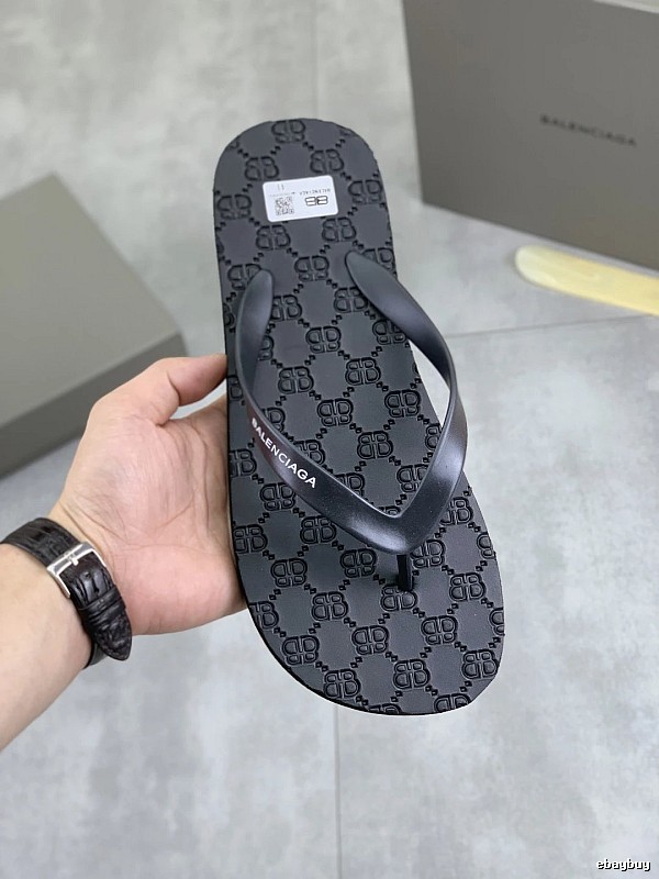 Balenciaga BB Monogram Light Luxury Black Flip-Flops