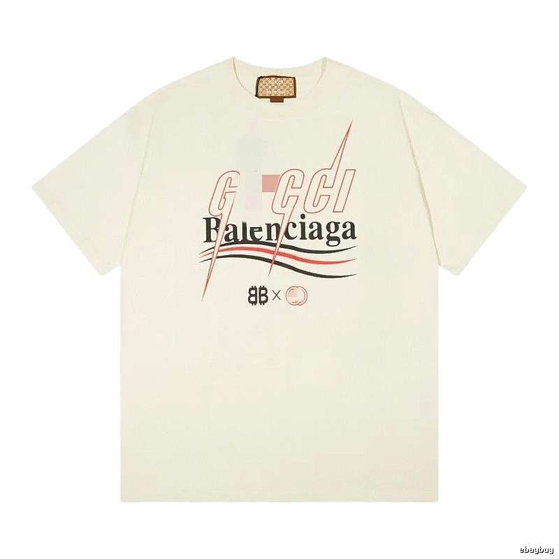 Balenciaga Co-branded Printed Streetwear Off-white Short-sleeve T-shirt