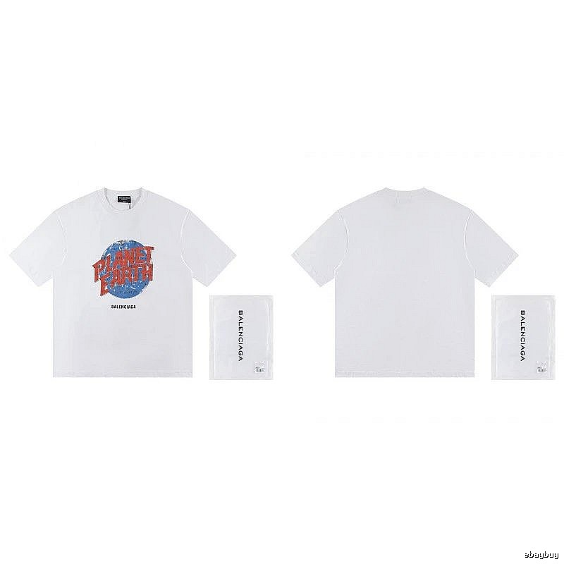 Balenciaga Distressed-style Earth Print White T-Shirt