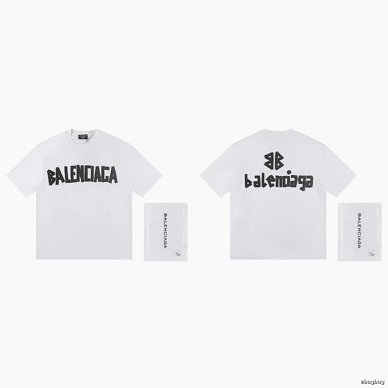 Balenciaga Double B Printed Street Style White T-shirt