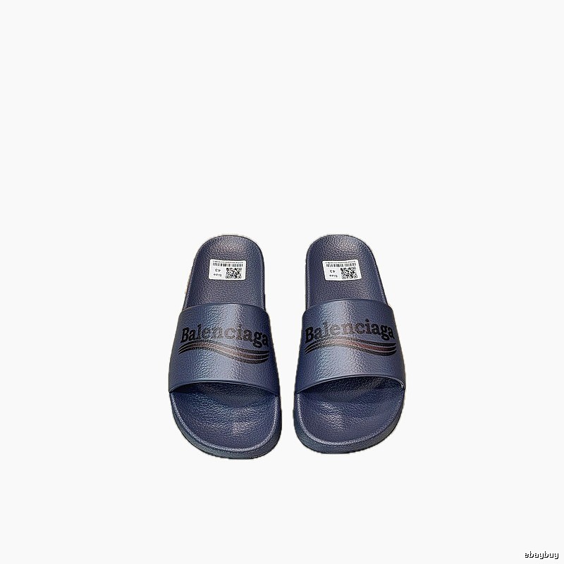 Balenciaga Letter Print Casual Style Navy Blue Slides