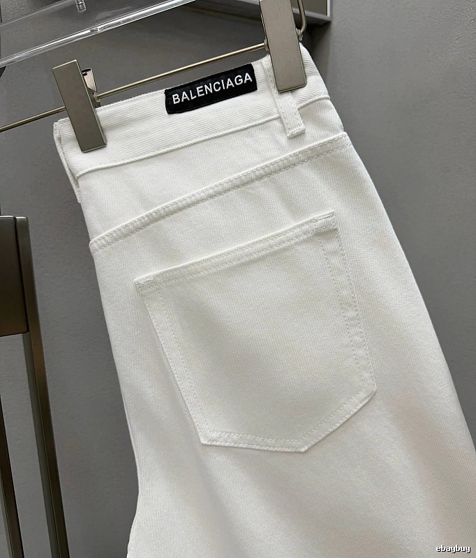 Balenciaga Logo Jeans in White - black waistband label and minimalist back pockets