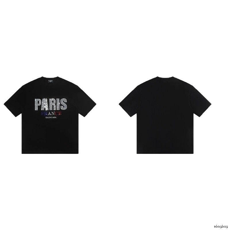 Balenciaga PARIS Rhinestone-Embellished Streetwear Black T-Shirt