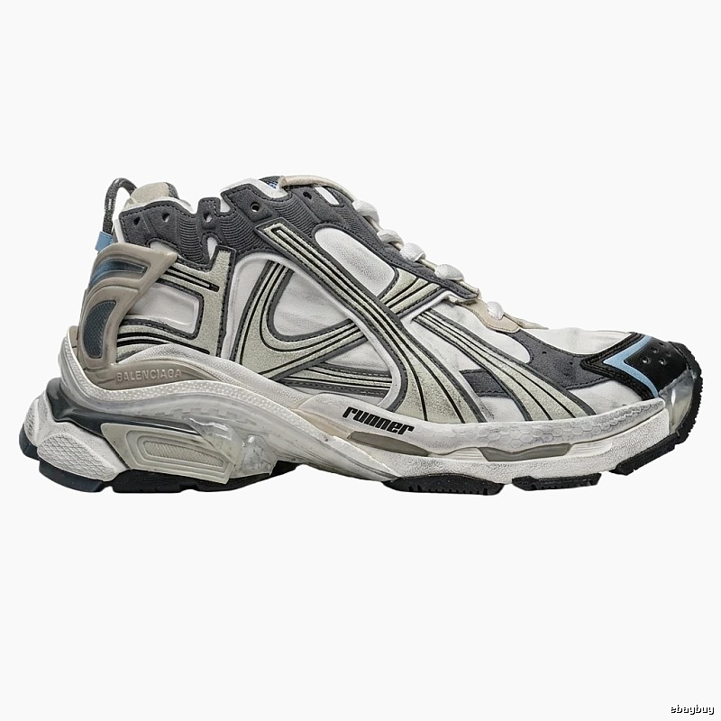 Balenciaga retro-style gray and white running shoes