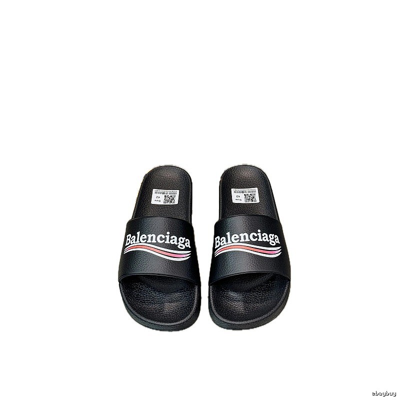 Balenciaga Trendy Color-Stripe Black Slippers