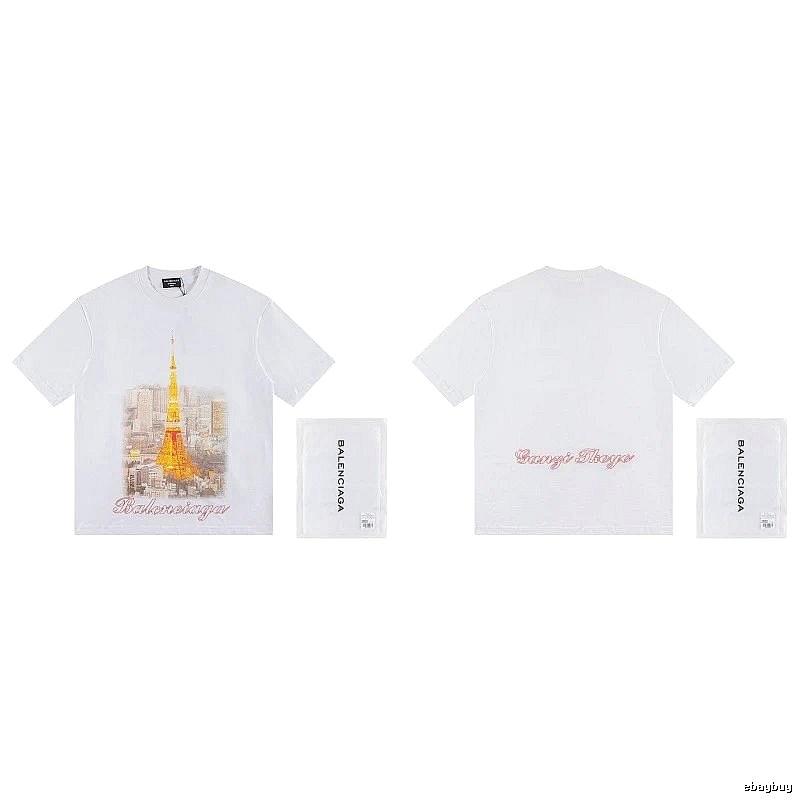 Balenciaga Vintage-style White T-shirt with Tokyo Tower Print