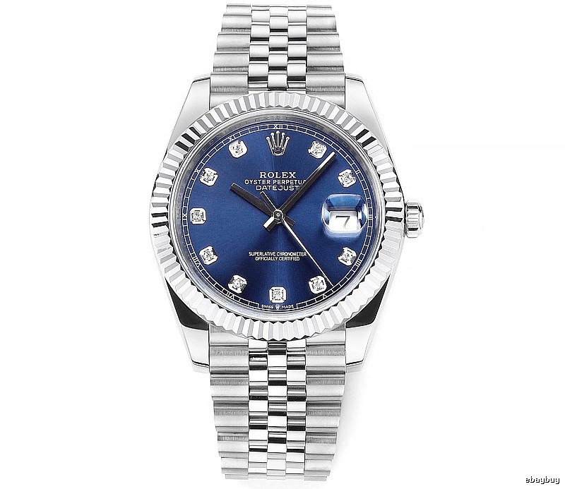 Blue Diamond-Marker Dial Silver And Blue Rolex Datejust Automatic Watch