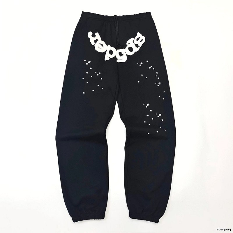 Bold White Branding Sp5der Logo Sweatpants in Black