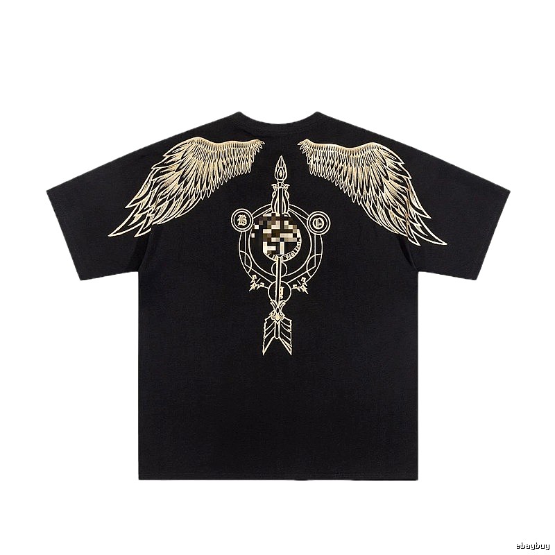 BOY Gold-foil Stamped Wings Street Style Black Short-sleeve T-shirt
