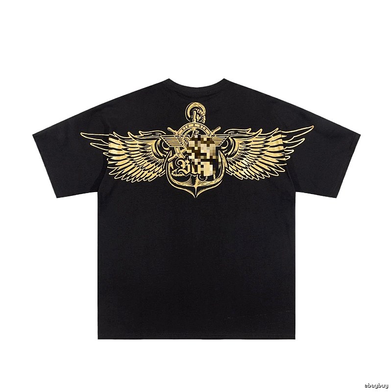 BOY Gold Foil Wings Street Style Black Short Sleeve T-shirt