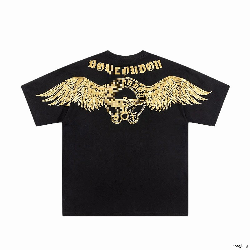 BOY Street Style Black Short-sleeve T-shirt with Gold Foil Stamped Wings