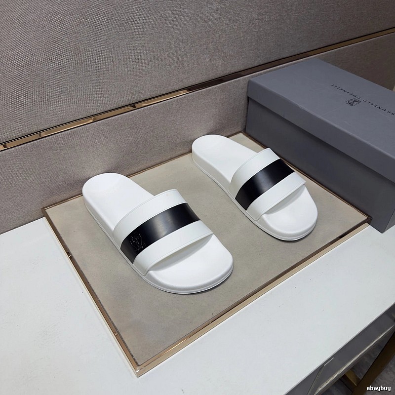 Brunello Cucinelli Casual Minimalist Style White and Black Slide Sandals