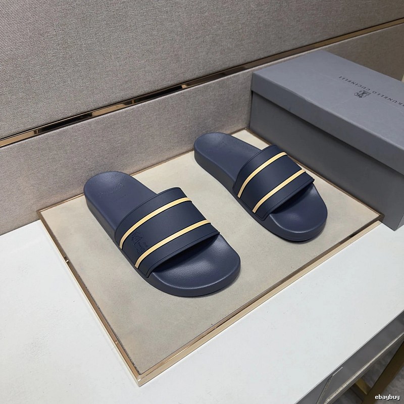 Brunello Cucinelli Casual Striped Navy Blue Slide Sandals