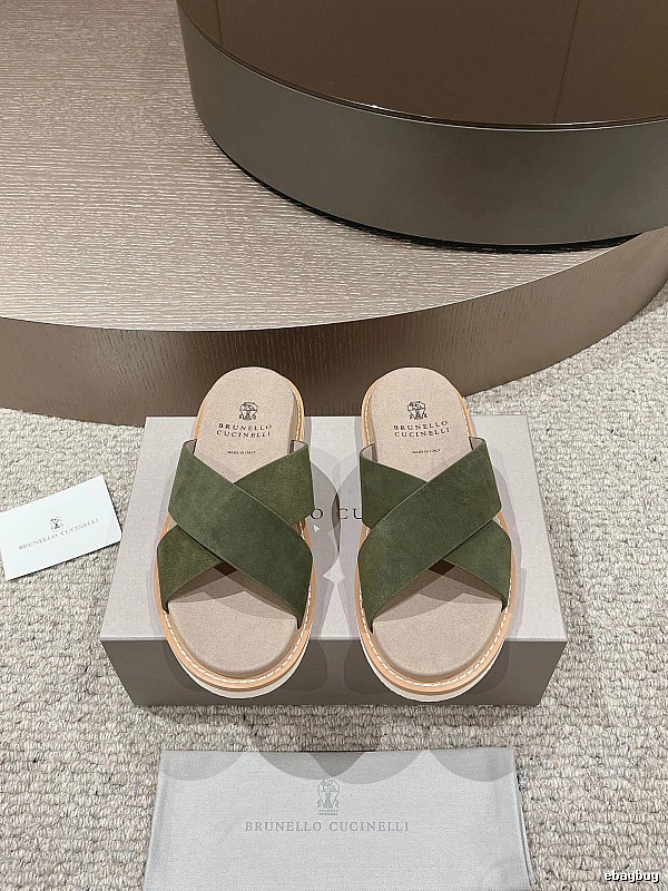 Brunello Cucinelli Casual-style Army Green Slides
