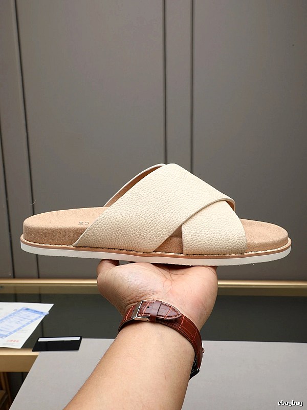 Brunello Cucinelli Casual Style Off-white Genuine Leather Cross-strap Slide Sandals