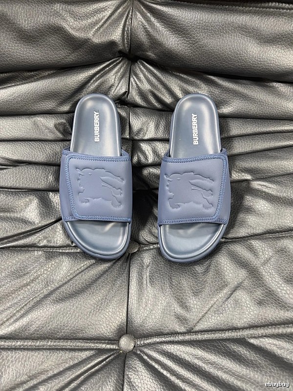 Burberry Embossed Knight Casual Style Navy Blue Slide Sandals
