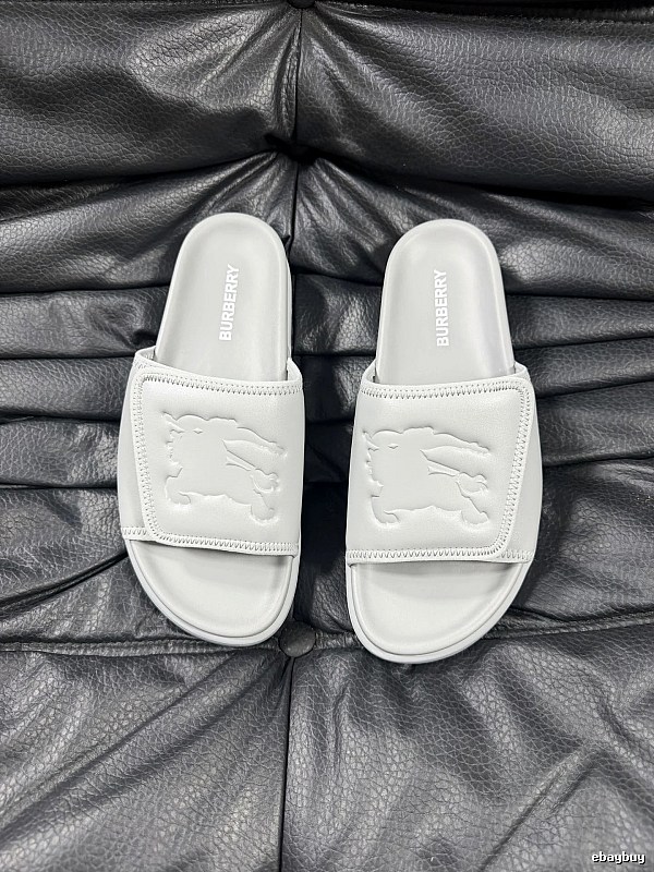 Burberry Equestrian Knight Collection Minimalist Style Light Grey Slide Sandals