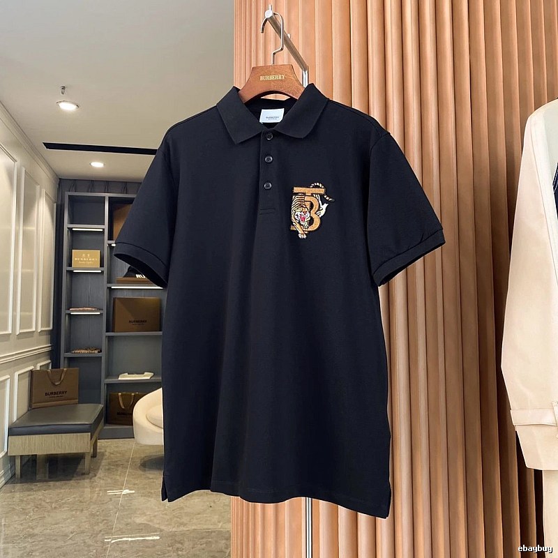 Burberry Tiger Embroidery Style Black Polo Shirt