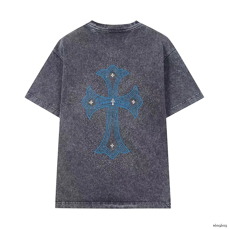 Chrome Hearts Blue Cross Vintage Charcoal Gray Short Sleeve T-shirt