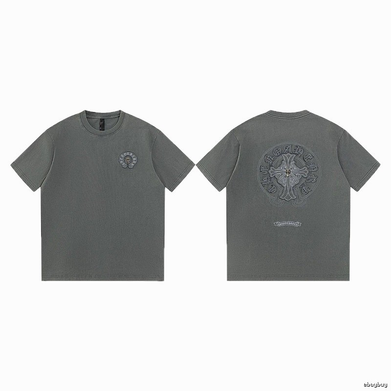Chrome Hearts Cross Embroidered High Street Dark Grey Short-sleeve T-Shirt