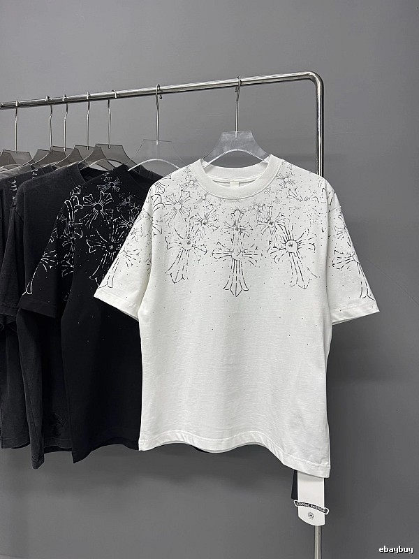 Chrome Hearts Cross Rhinestone Street Style White T-shirt