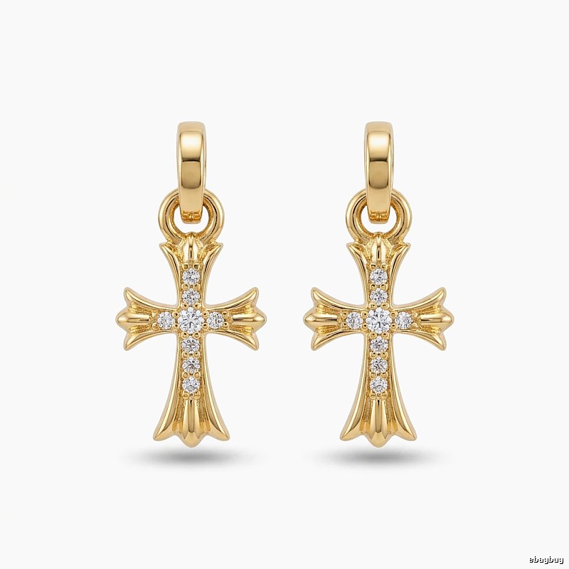 Chrome Hearts Cross Trendy and Cool Style Gold Earrings