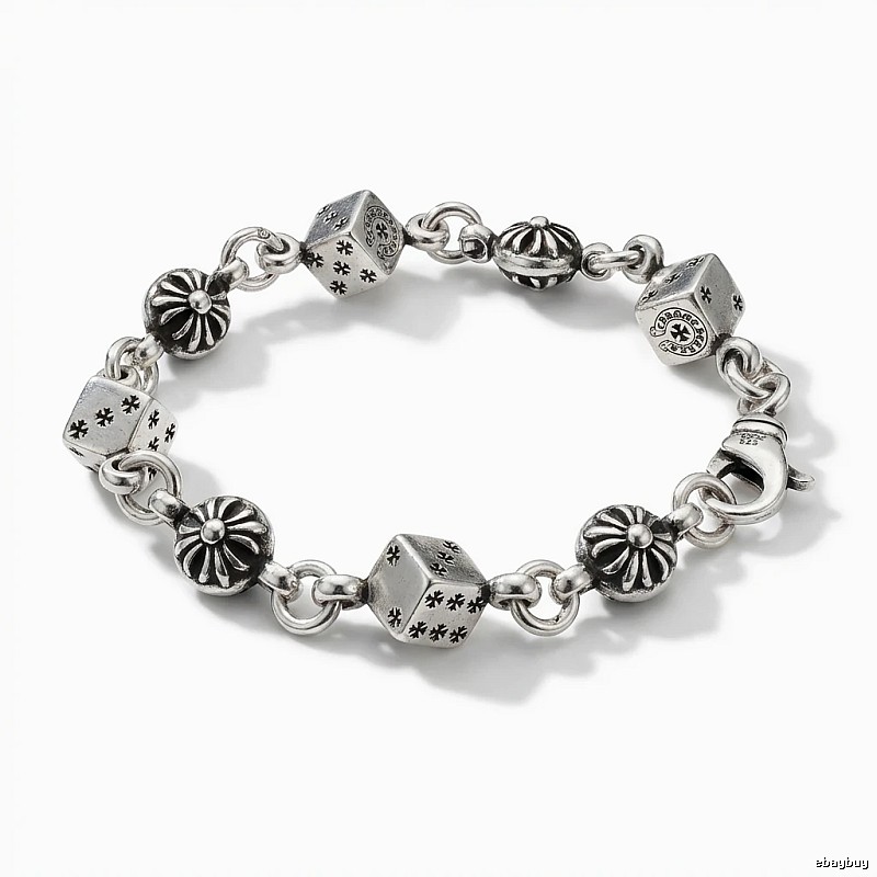 Chrome Hearts Dice Retro Style Silver Bracelet