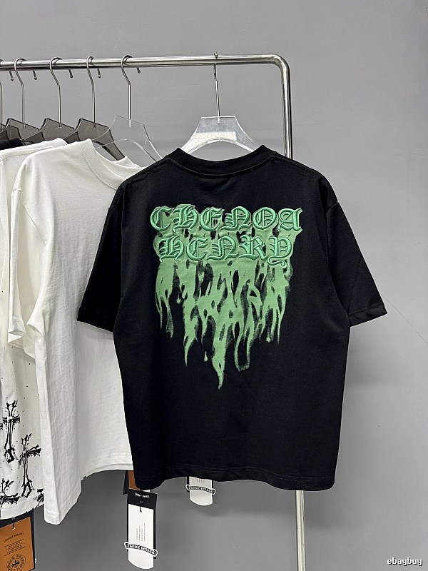 Chrome Hearts Flame Gothic Style Black and Green Short-sleeve T-shirt