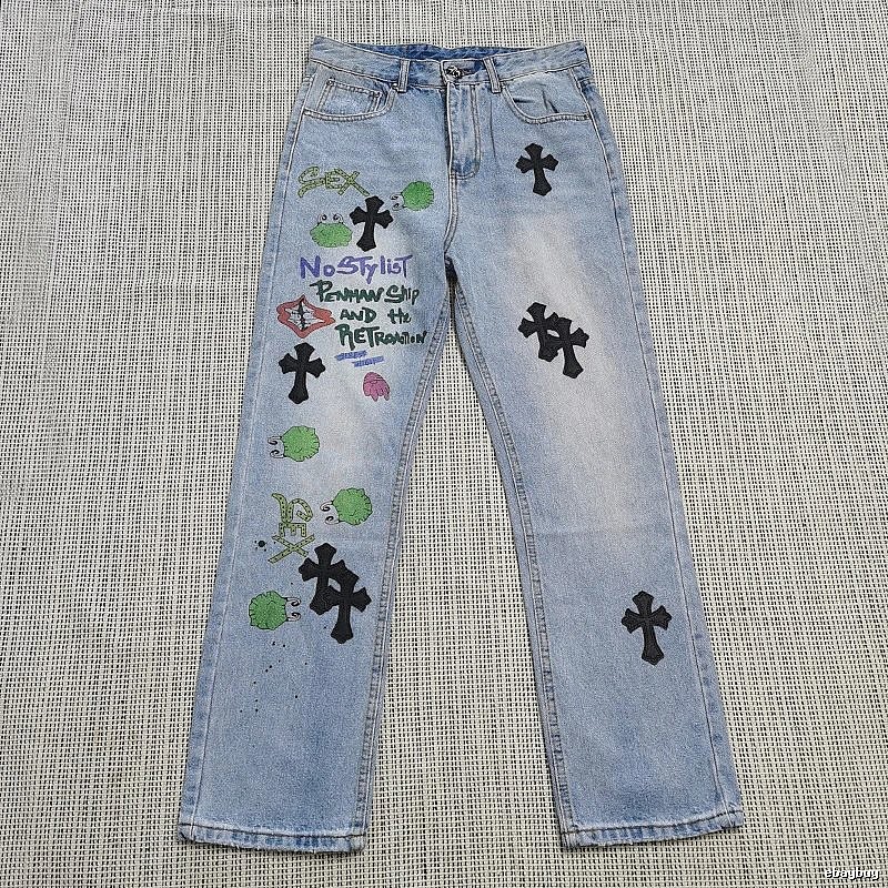 Chrome Hearts Logo Detail Cross patch jeans White Jeans Black with Relaxed Feel