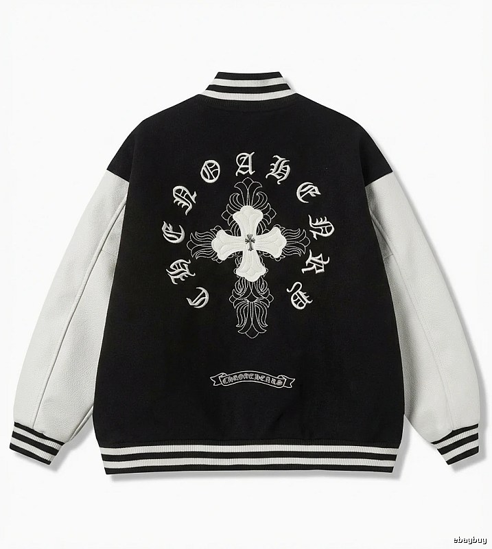 Chrome Hearts retro-style black and white baseball jacket
