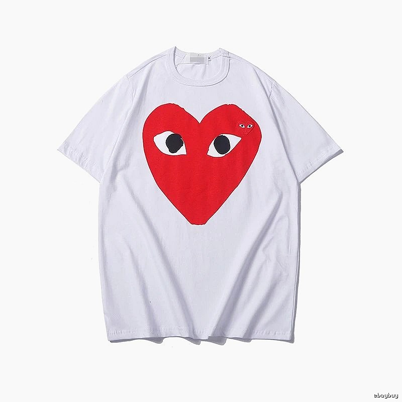 Comme des Garcons PLAY 2023-30 White Style 2330 Heart Logo T-Shirt Coffee Run