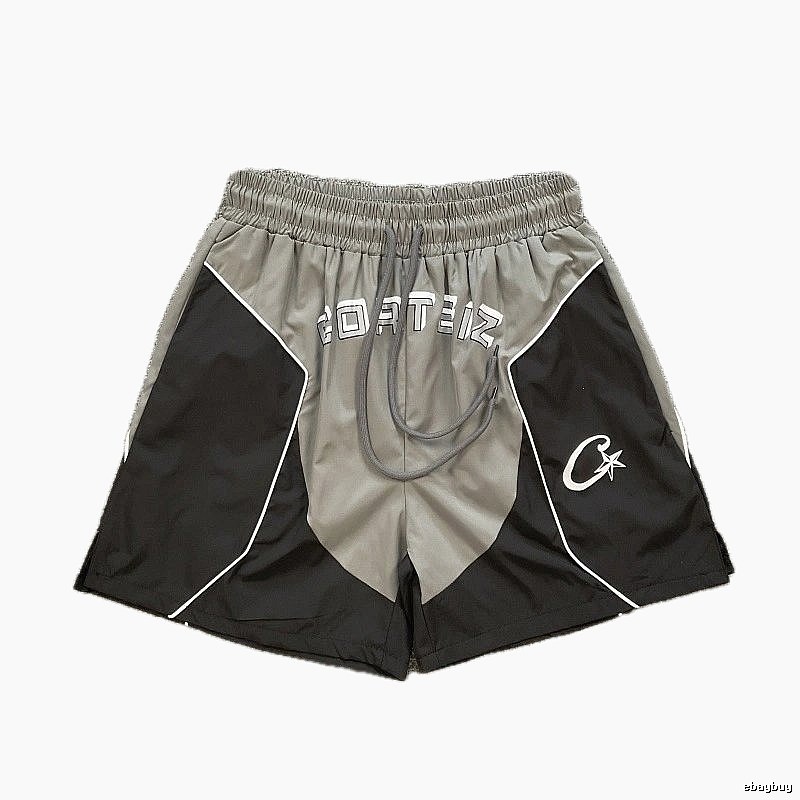 Corteiz Street Style Black and Grey Colorblock Athletic Shorts