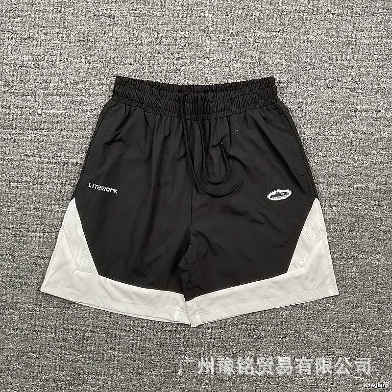 Corteiz Street Style Black and White Colorblock Casual Shorts