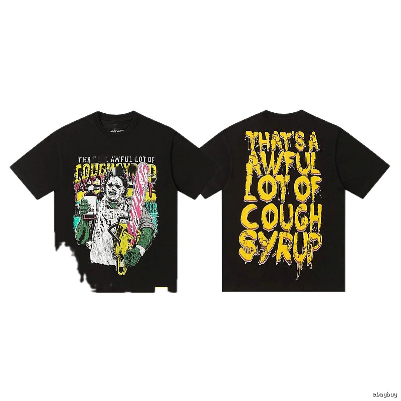 COUGH SYRUP Horror Print Street Style Black T-Shirt