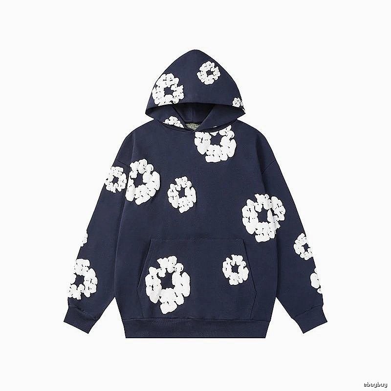 Dark Navy Flower Pattern Hoodie