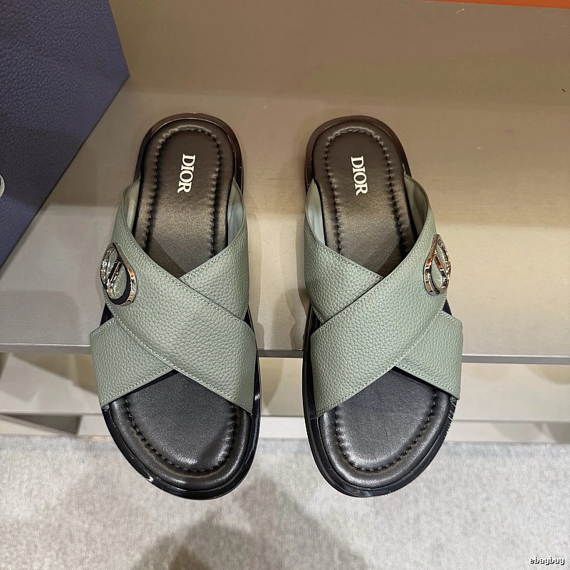 Dior Cross-strap Light Luxury Grey-green Slide Sandals