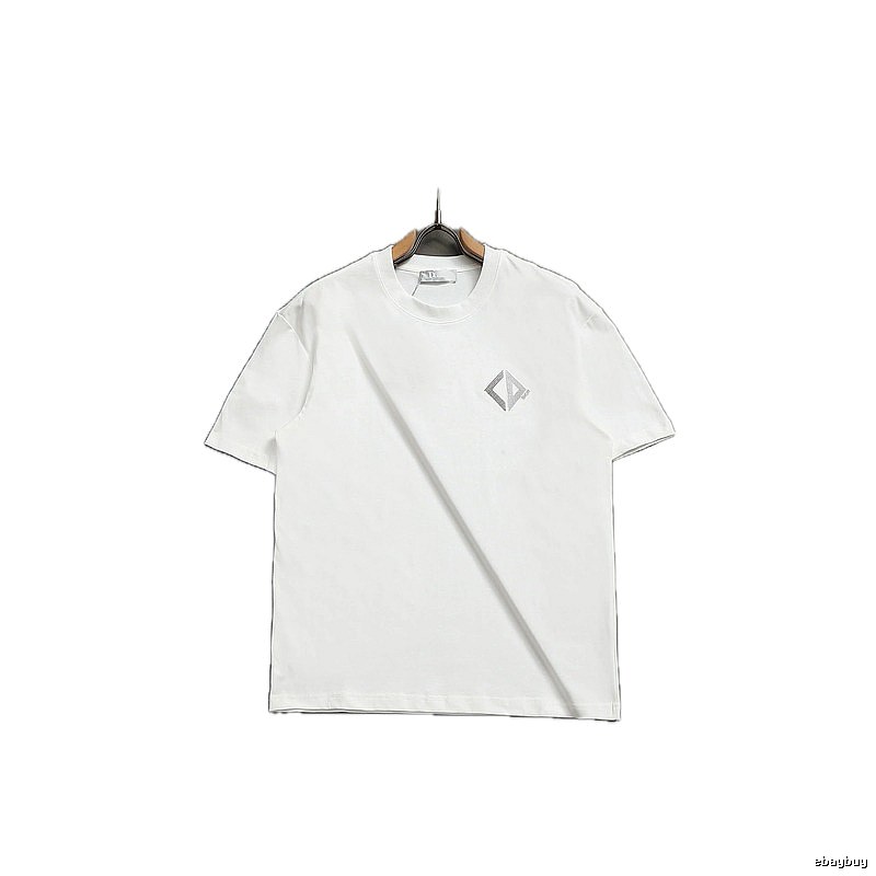 Dior Diamond Check Embroidered Minimalist Style White Short-Sleeve T-Shirt